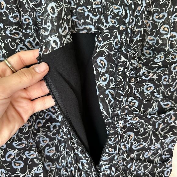 Veronica Beard Dakota Flounce Printed Black and Blue Mini Dress Size 10 - Picture 8 of 13